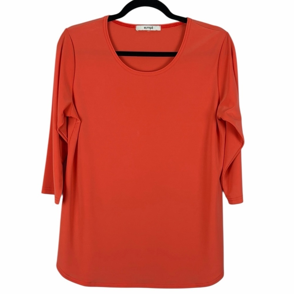 Sympli Classic 3/4 Sleeve Scoop Neckline Jersey Knit Top Size 8 Vibrant Orange